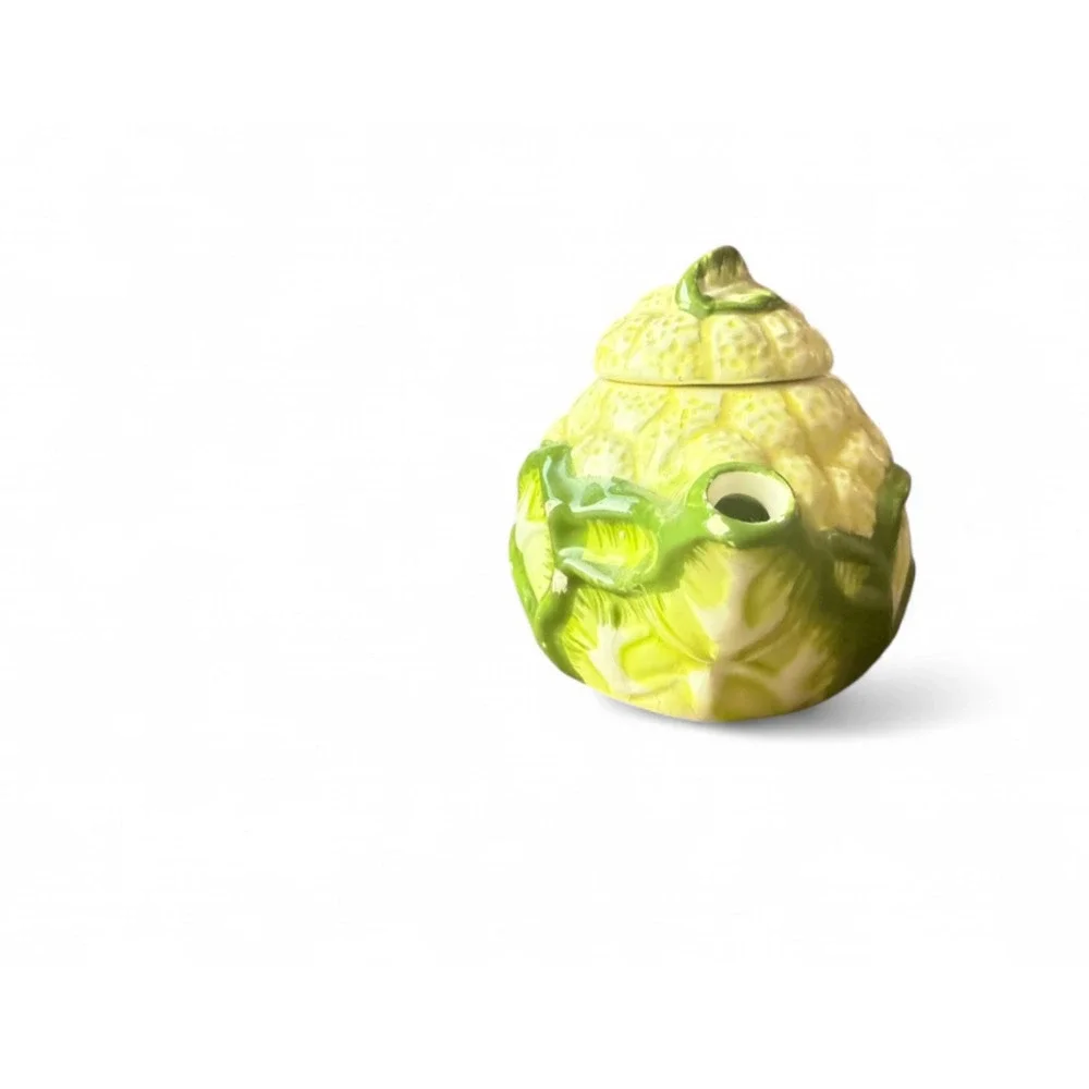 Miniature Cauliflower Ceramic Teapot Green and Cream Vegetable Novelty Decor